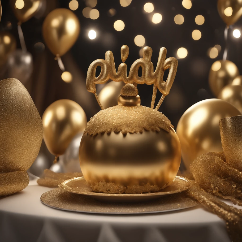 a birthday party scene, full of golden and silver balloons, filled with floral decorations, beautiful detailed eyes, beautiful detailed lips, extremely detailed eyes and face, long eyelashes, intricate party decorations, warm lighting, elegant color palette, (best quality,4k,8k,highres,masterpiece:1.2),ultra-detailed,(realistic,photorealistic,photo-realistic:1.37),studio lighting,ultra-fine painting,sharp focus,physically-based rendering,extreme detail description,professional,vivid colors,bokeh,interior,party