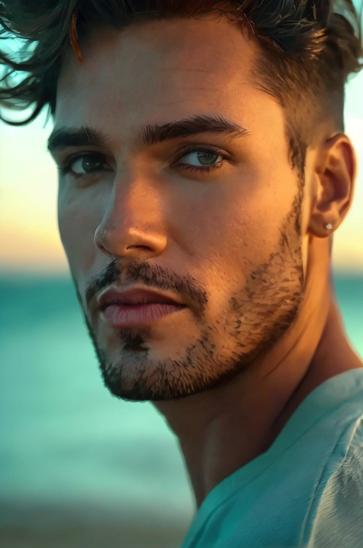 Wide Shot, Realistic photo of handsome men ,beach