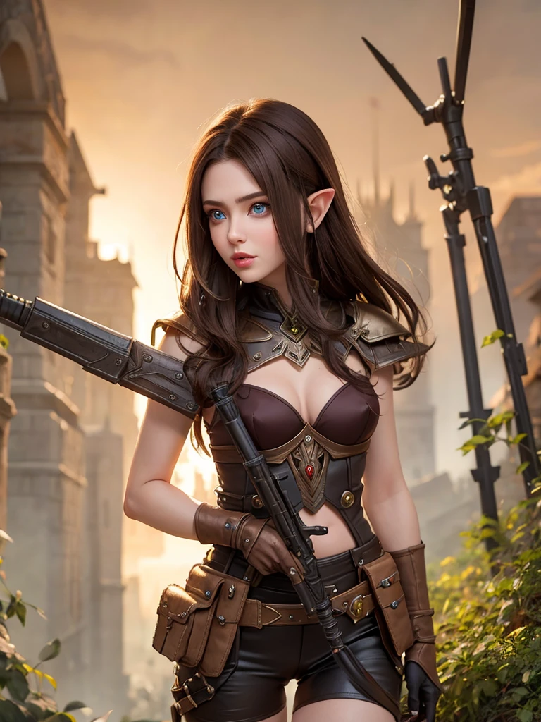 Elf mechanical Warhammer style sniper beauty brown hair