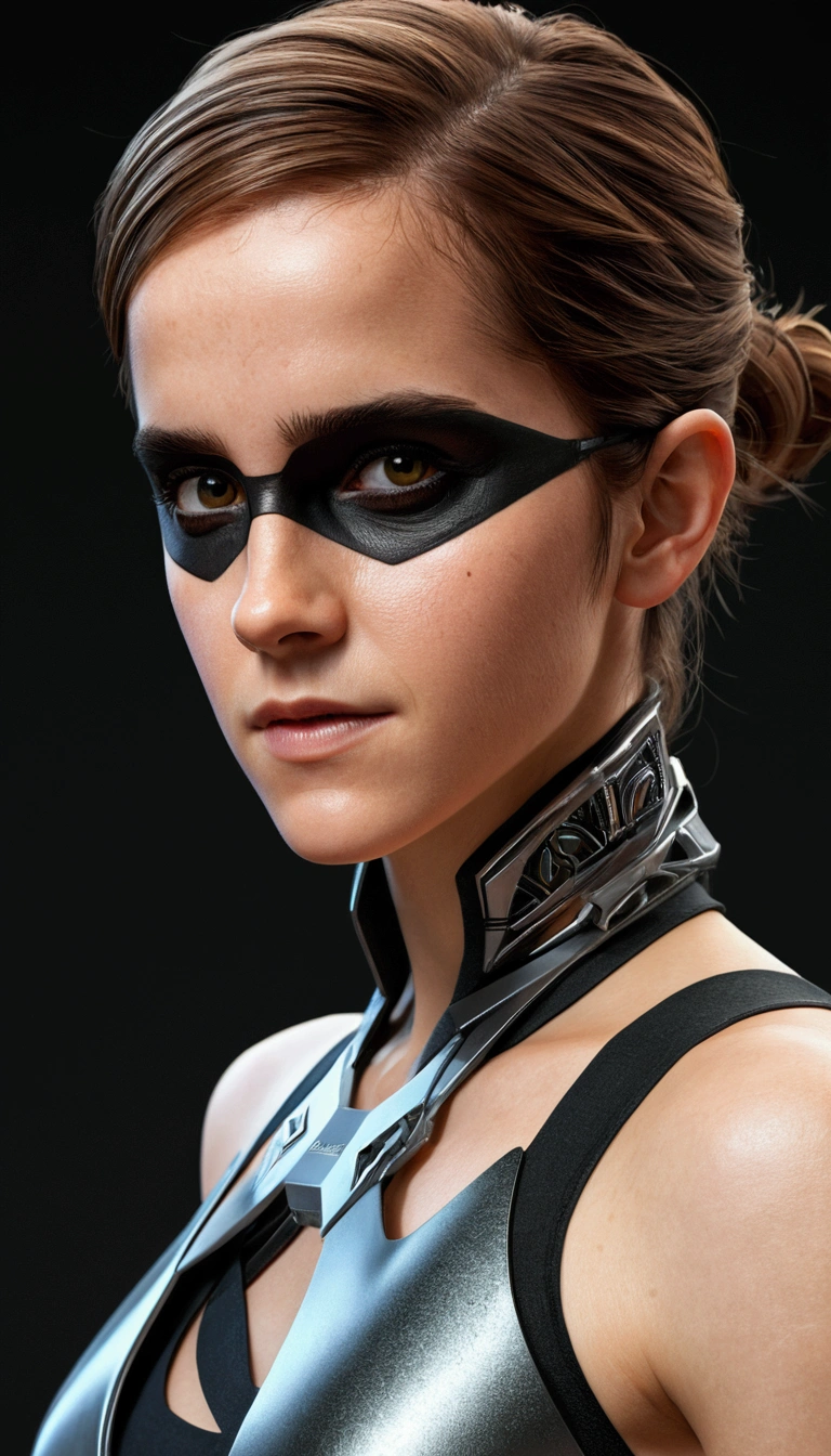 ((best quality)), ((premier travail)), (detailed: 1.4), ..3d, ((Emma Watson)) like a beautiful cyberpunk woman, (((tout le corps))), (Techpunk Mask:1.2), corps mince, kung-fu, black har, yeux noirs, transparent, corps brillant, cyborg ninja, ((pose d'action)), ::futuristic cyberpunk style, realistic style, hdr (Plage dynamique élevée), laser trace, nvidia RTX, Super-resolution, Unreal 5, sub-surface Scattering, Texture PBR, Post-traitement, Anisotropic Filtering, depth of field, maximum clarity and sharpness, Textures multicouches, Albedo and specular maps, ombrage de surface, Accurate simulation of'light-material interaction, Perfectly proportioned, rendu octan, Two-tone lighting, Large ouverture, Low ISO, balance des blancs, 8K ::n_style digital painting, deformed parts, distorted face, ((visage laid)), ((deformed hands)),
