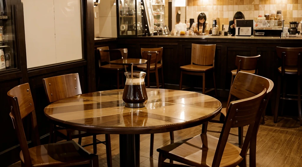 Cafe、evening、coffee、4 chairs、table
