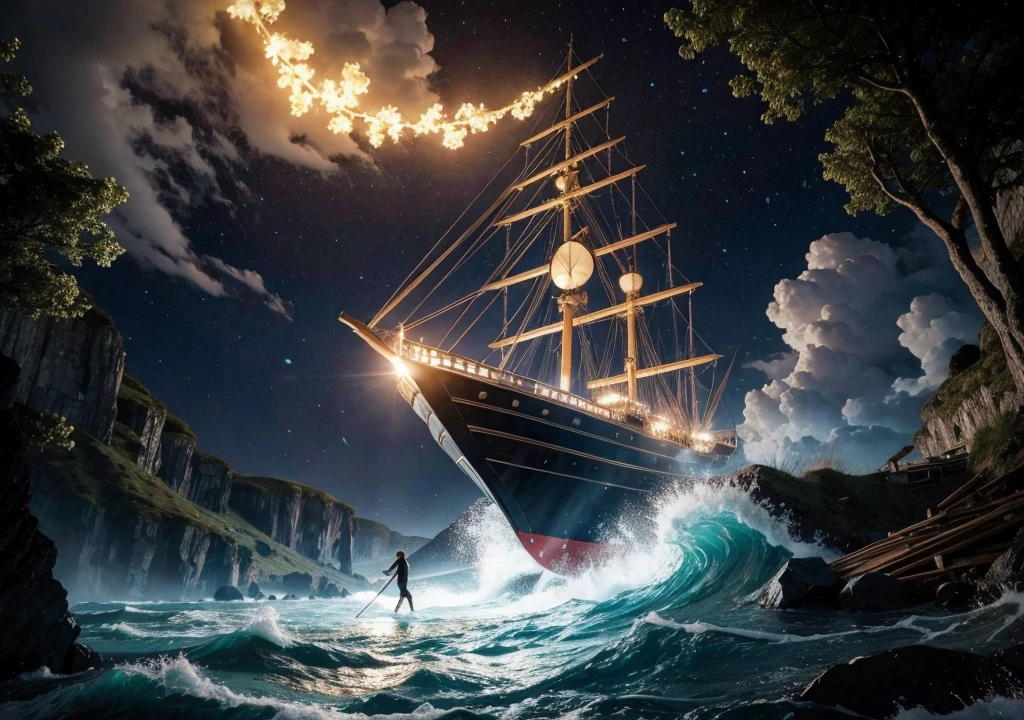 Noah's Ark sailing on the sea on a bright day, clear sky, realistic epic, Soft cinematic portrait, Adobe Lightroom, photo laboratory, highy detailed, Art by Greg rutkowski and ArtGerm, Neutral Colors: 1.2), (hdr: 1.4), (subdued colors:1.2), hyperdetailed, (art station:1.4), cinematic, warm lights, naturallight, (details Intricate:1.1), complex background, (Rutkowski:0.66), (blue and orange:0.4), 1080x1920 resolution