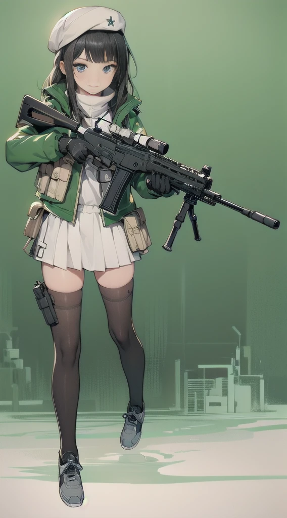 Realistic, As Yuuki, Super detailed,First Job, Better Quality, High resolution, One girl, Chinon 1, scarf, Fingerless gloves, Long sleeve, Short black shorts, hair ornaments, Hair Clip, Green thighs, Green jacket, Thigh straps, number de cowboy, Holding a gun, sniper rifle, Remains, Sitting, (Sword Art Online), range, Using a sniper, holding the sniper rifle, olhando no range, looking into the sniper rifle scope, number, High resolution, Urban, roof, Collapsed building, war, Catastrophe, disaster, Graves, cold, Bright Eyes, Superpoder, concentrated, concentrated, Cabello Kurt Azul, blue eyes, Ultra-realistic hands, With black gloves, Proportional Body