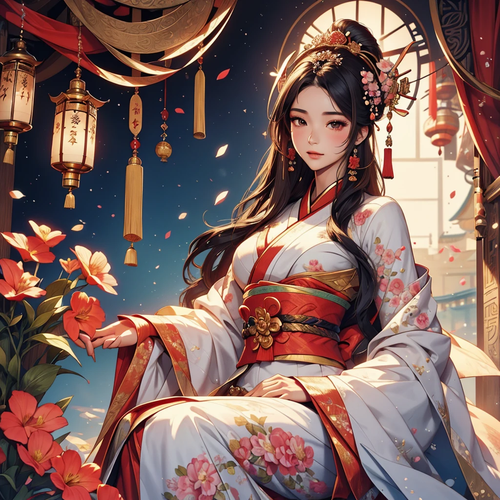 Holding a fan、Arabian woman with flowers in her hair, Exquisite digital illustrations, Beautiful artwork illustration, Amazing digital illustrations, Beautiful digital art, Inspired by Yoon Doo-seo, In the style of digital illustration, Empress of China, Portrait of a Geisha, Beautiful Fantasy Empress, Beautiful digital illustrations, 美しいPortrait of a Geisha, Portrait of a Geisha