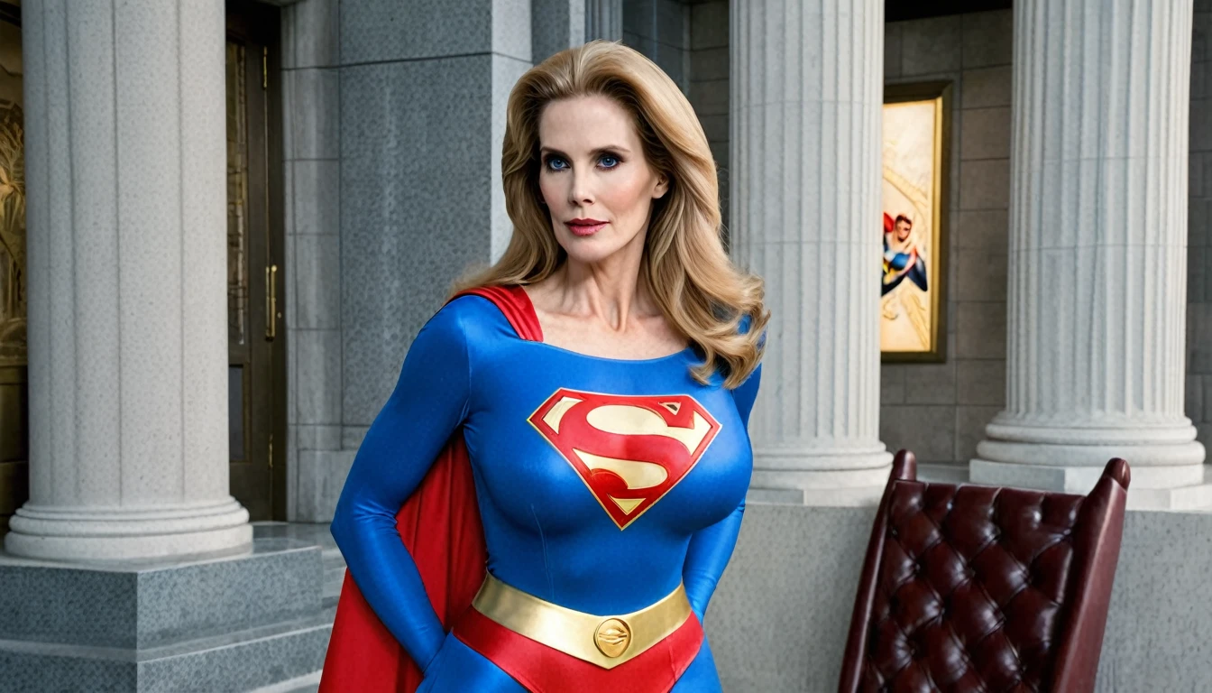 strong/powers sexy woman Julie Hagerty Supergirl 1984s DC comics costume; big and strong breasts. HD. Photograph, ((realism)), extremely high quality RAW photograph, ultra detailed photograph, sharp focus, high resolution, (detailed skin:1,3),high quality, film grain, Fujifilm XT3,Highly Detailed, movie, (Cinematic Photo:1.3) of (Realistic:1.3)