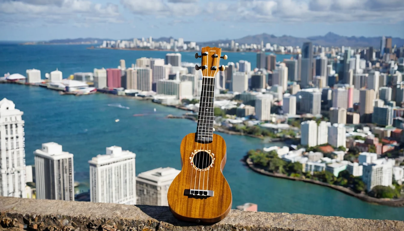 Ukulele, por Genevieve Naylor (city in the background)