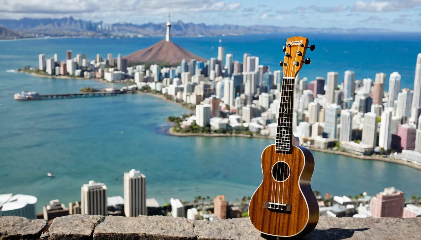 Ukulele, por Genevieve Naylor (city in the background)