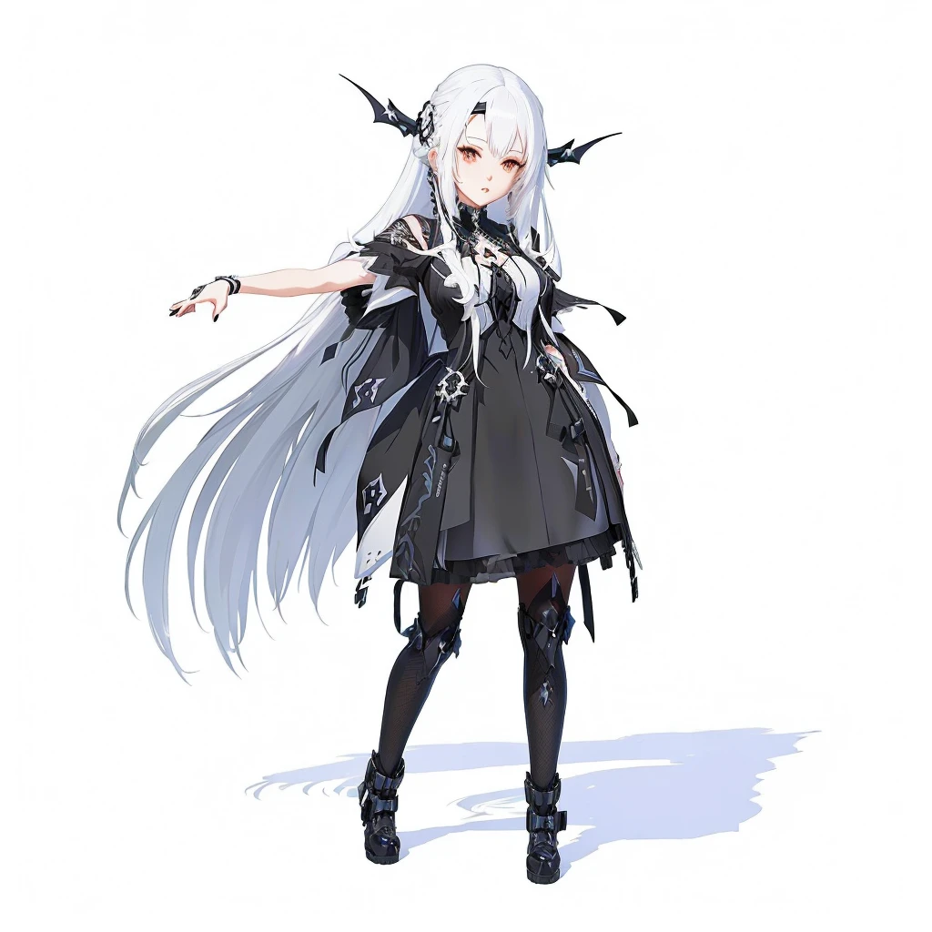Anime-style image of a woman with white hair and black clothing, Cute 3D anime girl render, Cute anime waifu in a nice dress, From Arknights, Anime VTuber Full Body Model, April Rendering, Anime girl in a black dress, Gothic Maiden Anime Girl, Highly detailed characters, Official character art