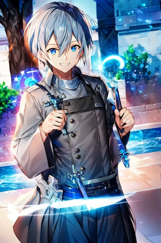 male、Fanning、blue eyes、Gray Hair、Grinning