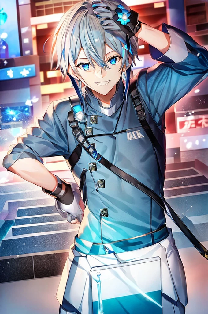male、Fanning、blue eyes、Gray Hair、Grinning