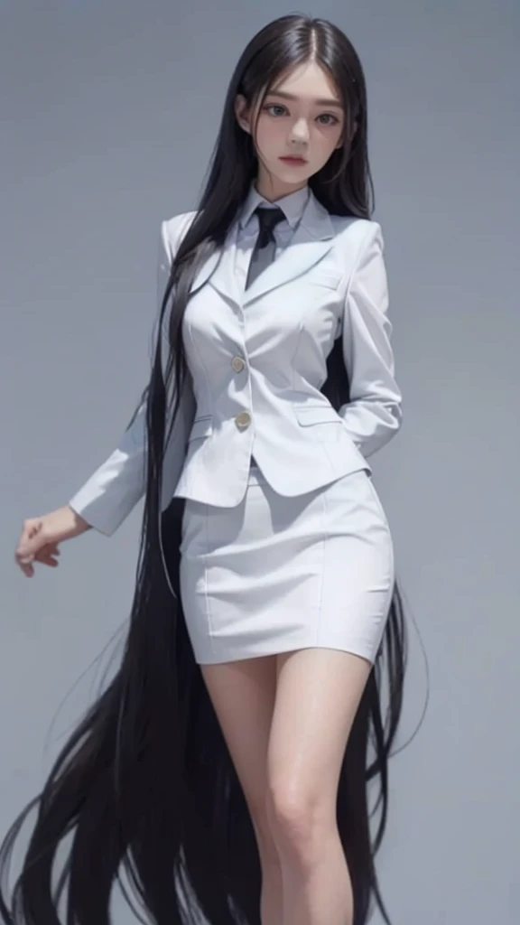business woman, beautiful woman, Wear a suit and tie, short skirt suit, business suitwhite, กระโปรงดินสอสั้นwhite, business suitรัดรูป, All white outfit, Emphasize the curves of the body, (สาวสวยTwo meter long hair, my hair is very long., extra long hair, long black hair), business suit, (Italian style suit, two button suit), (Italian suit, white สูท, Set of two buttons), (wearing a women&#39;s suit, Business Women Suit, white), (สูทผู้หญิงwhite), (เสื้อเชิ้ตwhite), necktie, (necktieสั้นสีดำ, necktieสีดำ, necktieผอม, ถักnecktie), (military rank insignia), (Short pencil skirtwhite), (Dynamic posts), full body, (A gigantic rift), (big breasts, thin body, small waist, hips raised, small thighs, Long legs), high-heelsสีดำ, (Short pencil skirt, white), Wearing a suit for a business woman, (Wearing a white businesสูท, business suitหญิงwhite), (tight, military regalia, เสื้อwhite, กระโปรงwhite), Long legs, (black shoes), (Two gold สูท buttons, Two meter long hair, Form fitting suit, เสื้อสูทwhiteทรงธรรมดารัดรูป), (black shoes, high-heels), (stand, walk, elegant gesture, Dynamic posts), short dress, earring, garden, Modeling, ภาพfull body, เหมือนfull body