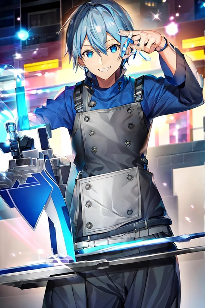 male、Fanning、blue eyes、Gray Hair、Grinning、jumper
