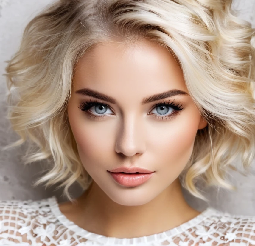 cheveux blond, femme blanche, très mignonne, très jeune, pas majeur, haute qualité, photoréaliste, mâchoire forte humaine réaliste , grosse pommette,yeux noir, Photographie hyperdétaillée, Lumière douce, ultra haute résolution , de face