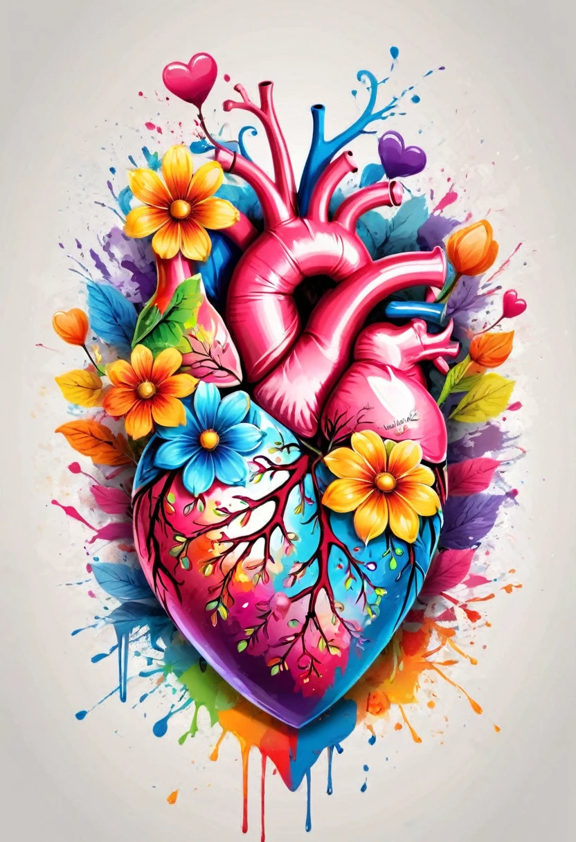 vector art heart with flowers, colorful illustration text avó aninhas the center, paint splashes and stains., high detail, t-shirt designs (artwork, Best Quality, professional, perfect composition, very aesthetic, absurd, super detailed, intricate details: 1.3