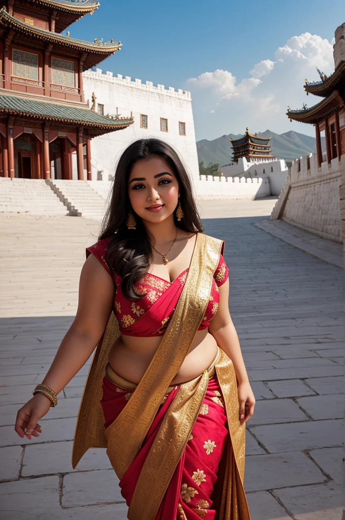 1 Heavenly beautiful and goddess beauty cute and sweet looking face Arabian female in front of Potala Palace, China, Heavenly beautiful Overweight, Heavenly beautiful Extremely fat, Heavenly beautiful and attractive Chubby figure , Heavenly beautiful looking and eye catching luxury style floral saree , reaching out, Heavenly beautiful Arabian woman, 16k, High resolution, masterpiece, highest quality, fine skin, outside view, Realistic Photograph
