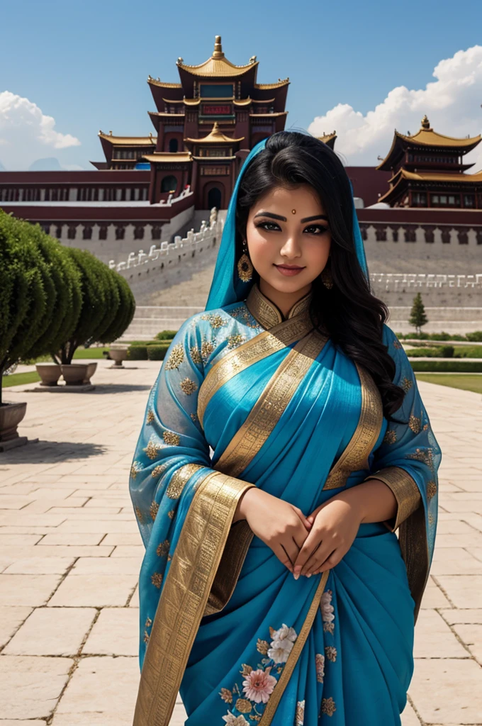 1 Heavenly beautiful and goddess beauty cute and sweet looking face Arabian female in front of Potala Palace, China, Heavenly beautiful Overweight, Heavenly beautiful Extremely fat, Heavenly beautiful and attractive Chubby figure , Heavenly beautiful looking and eye catching luxury style floral saree , reaching out, Heavenly beautiful Arabian woman, 16k, High resolution, masterpiece, highest quality, fine skin, outside view, Realistic Photograph