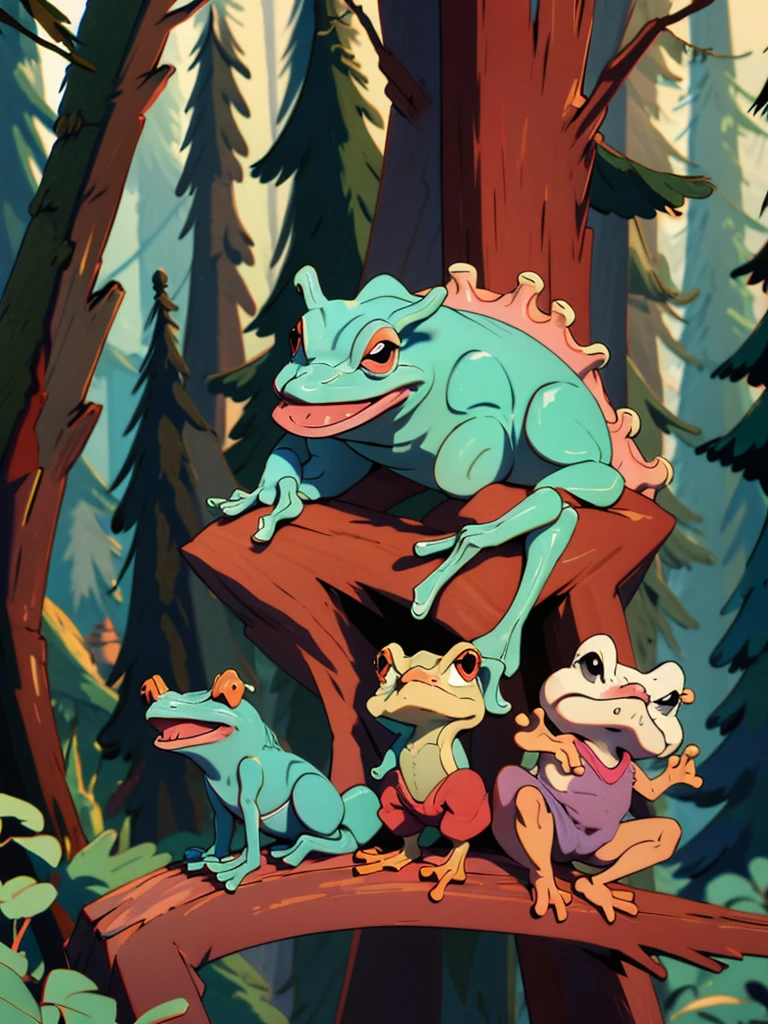 small lovely, kind and fabulous frogs on a log in the forest