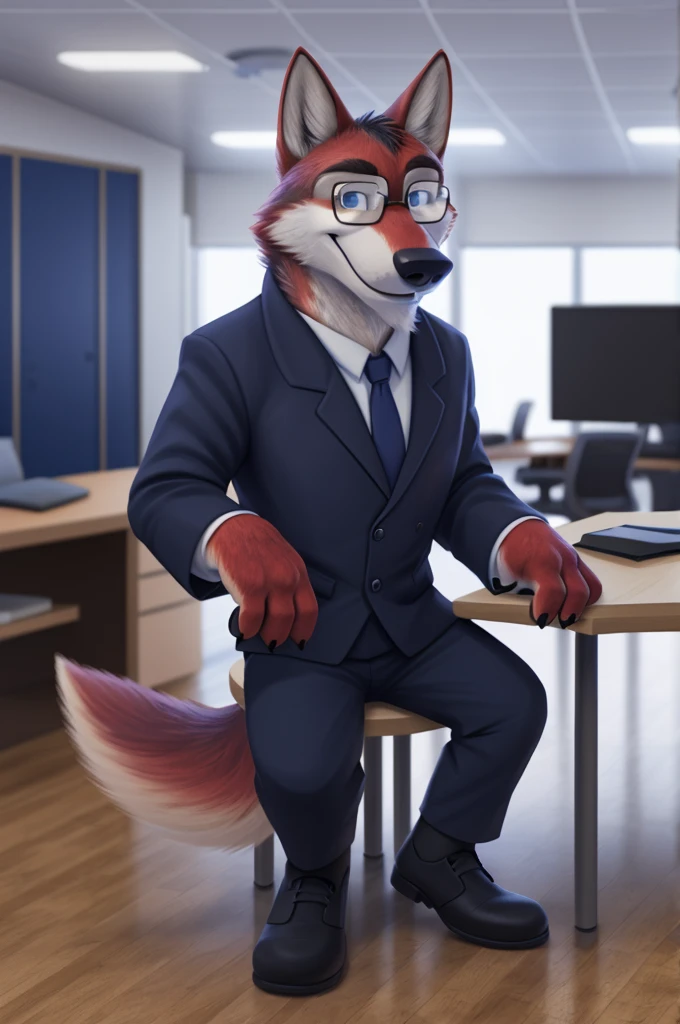 Ivan Fedorovich Wolfbach (Novosibirsk) ,Tall, handsome man, wolf,young, 24 years, brown fur,Kind,(red body:1.3),beautiful blue eyes,Novosibirsk,dressed, glasses black jacket awards on jacket, shirt, black tie, trousers,shoes, wolf, detailed fur, man ,paw pads, finger claws,per viewer, 5 fingers, paws, 5 fingers, smile, wrist watch, nextel, by xenoforge, (complex, high detail, digital photography, soft focus, RAW variety viewer, Very close to the camera) , variety, Novosibirsk, smile, good mood, positive, Very close to the camera, GOVERNOR,coming, ministry of health,cabinet, GOVERNORа, writes documents, to the city, GOVERNOR Novosibirskа, conference table, Colleagues,самый young GOVERNOR, black tie,
Photorealism, realism, digital style, Subsurface scattering, I look at the viewer, is sitting,conference table, handle, paper,
masterpiece, Best quality, ultra realistic, 8 thousand.)
