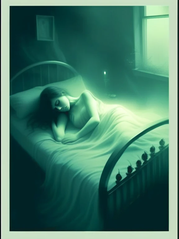 mentixis girl death in bedroom, dark enigmatic atmosphere