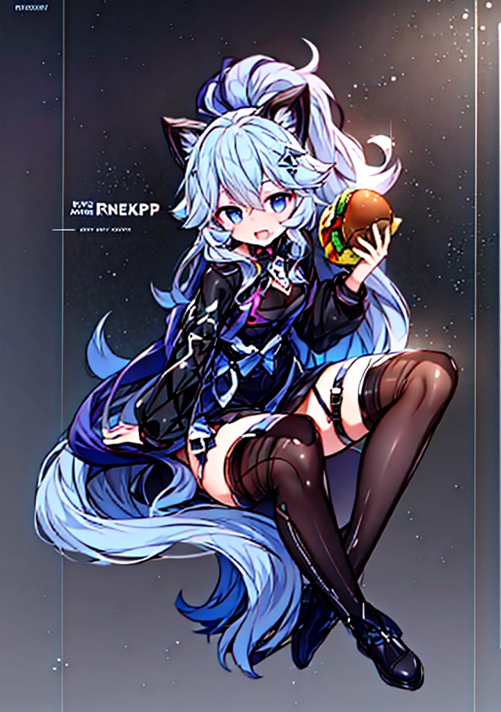 Generate the same character as the image, (keep the character colors), Full HD, 4K, no blur, High definition, (((character with a burger in hand))), pantyhose, Show thighs, show arms, perfects eyes, no blemishes, no blur, へそ, niplles, best qualityer, raytracing, face detailed, 8 k wallpaper, (high resolution), sensuous, ((change the character's clothes)), matching outfit, neckleace, using a toph, (Red hair), 3 shades of hair color, big boobies,