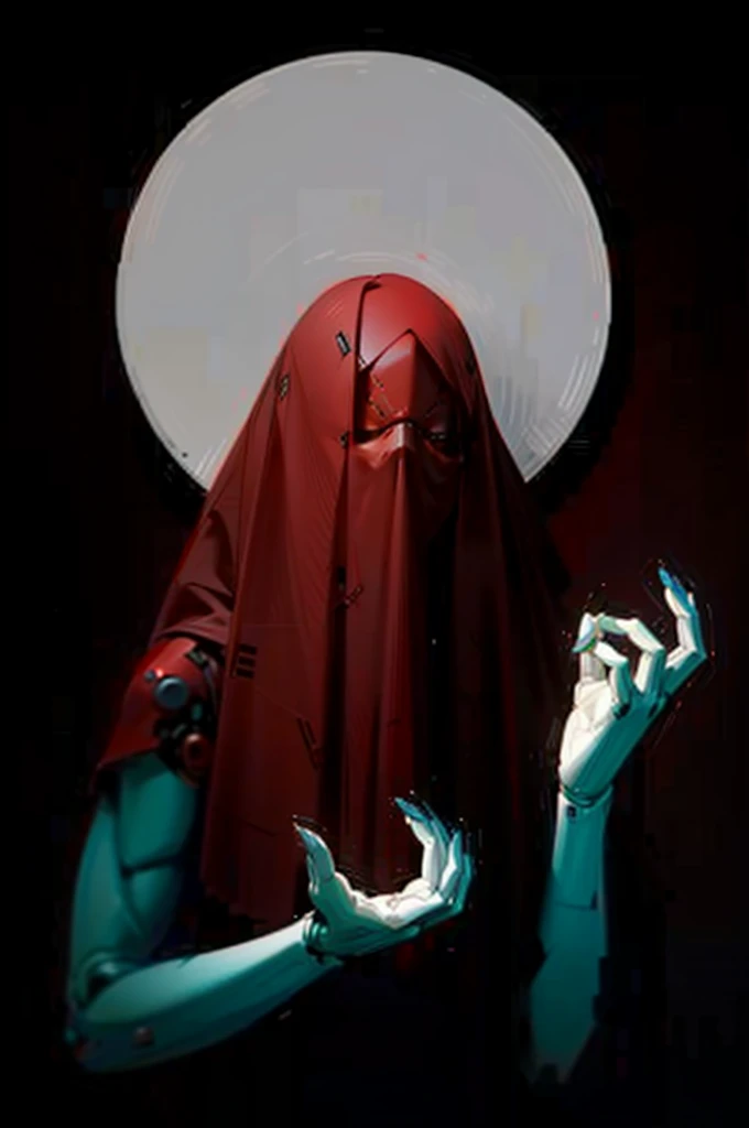 dark_imaginary,cyberpunk,(Saw,Saw man,red:1.1),1man,Mechanical Marvel,Robotic presence,Cyber Guardian, Dark cyberpunk