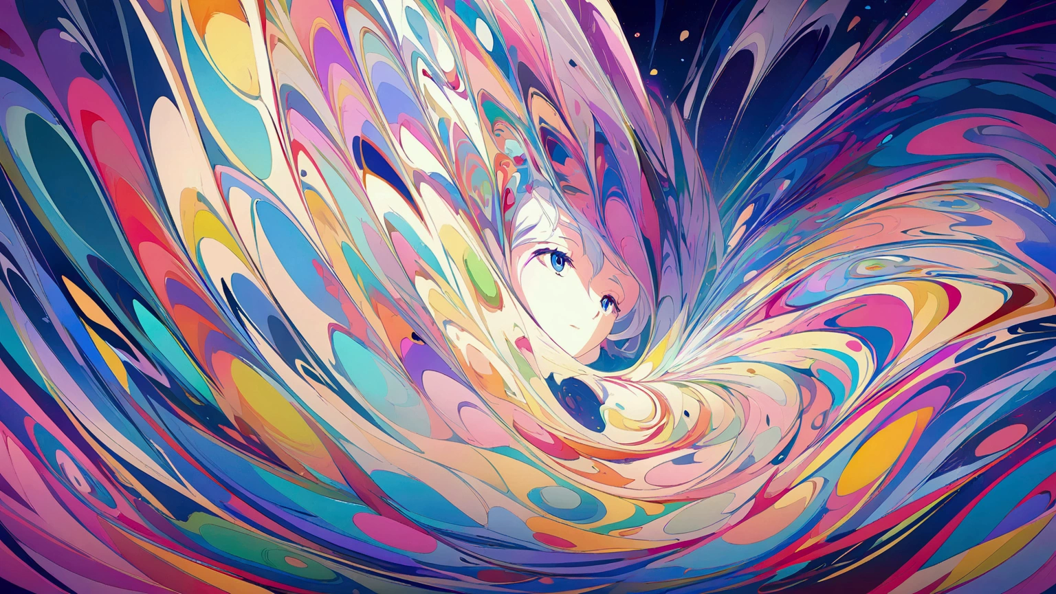 abstract, swirling colors, introspective, anime style, focus on character, no people