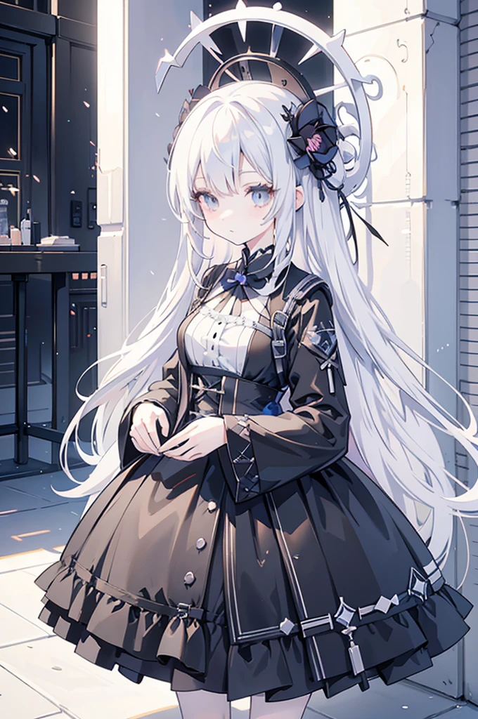 Anime-style image of a woman with white hair and black clothing, Cute 3D anime girl render, Cute anime waifu in a nice dress, From Arknights, Anime VTuber Full Body Model, April Rendering, Anime girl in a black dress, Gothic Maiden Anime Girl, Highly detailed characters, Official character art