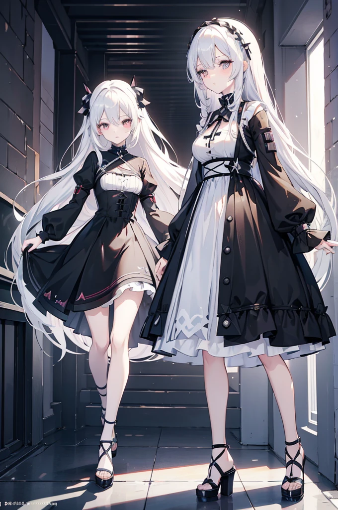Anime-style image of a woman with white hair and black clothing, Cute 3D anime girl render, Cute anime waifu in a nice dress, From Arknights, Anime VTuber Full Body Model, April Rendering, Anime girl in a black dress, Gothic Maiden Anime Girl, Highly detailed characters, Official character art