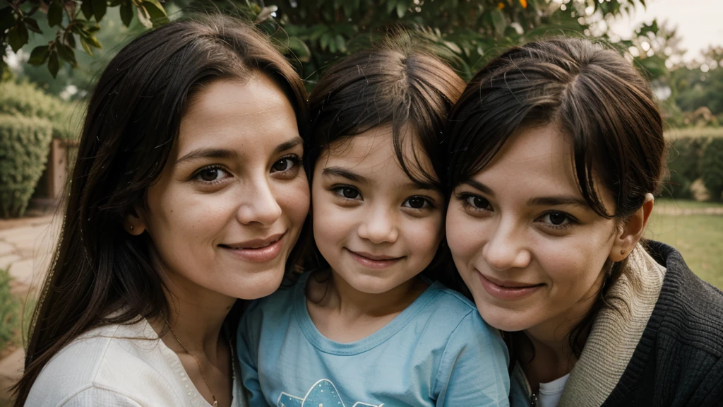 Outside Nature, with mom and dad, Mother holding kid, Happiness and Family, Front facing portrait
