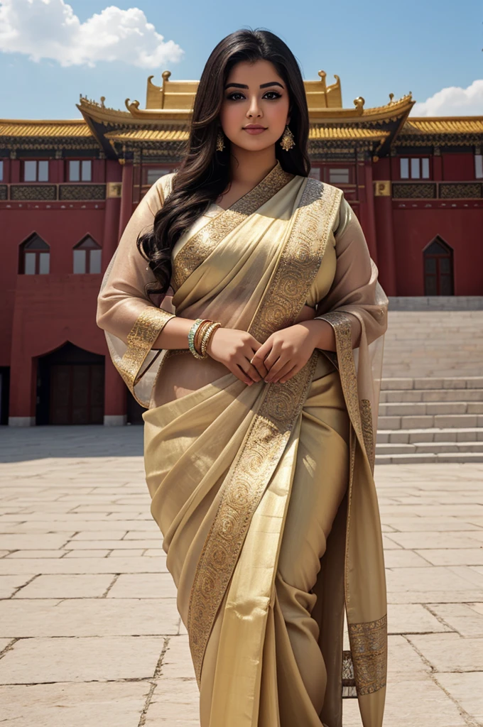1 Heavenly beautiful and goddess beauty cute and sweet looking face Arabian female in front of Potala Palace, China, Heavenly beautiful Overweight, Heavenly beautiful Extremely fat, Heavenly beautiful and attractive Chubby figure , Heavenly beautiful looking and eye catching luxury style floral saree , reaching out, Heavenly beautiful Arabian woman, 16k, High resolution, masterpiece, highest quality, fine skin, outside view, Realistic Photograph