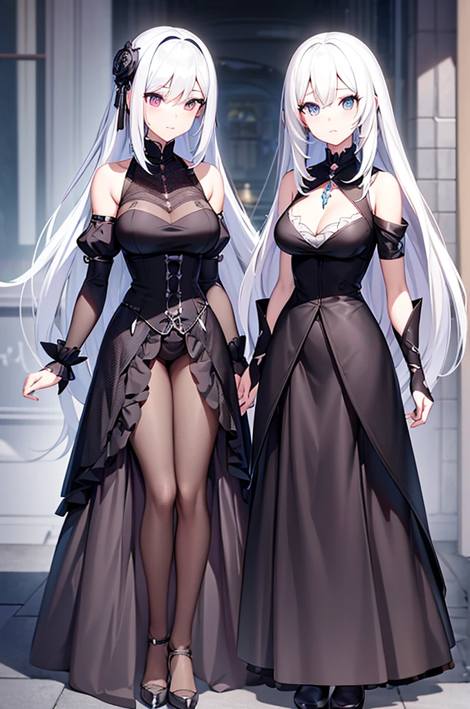 Anime-style image of a woman with white hair and black clothing, Cute 3D anime girl render, Cute anime waifu in a nice dress, From Arknights, Anime VTuber Full Body Model, April Rendering, Anime girl in a black dress, Gothic Maiden Anime Girl, Highly detailed characters, Official character art