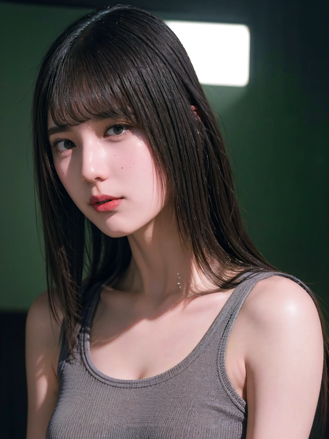 1girl, woman, masterpiece, best quality, highest quality, cinematic lighting, (volumetric lighting), extremely detailed CG unity 8k wallpaper, focused, 8k wallpaper, extremely detailed, ultra realistic, photorealistic, sharp focus, absurdres, (HDR:1.2), (high contrast), photograph, detailed and intricate, instagram, portrait, highly detailed, digital painting, artstation, concept art, smooth, sharp focus, illustration, cinematic lighting, knit tank top, black short skirt, eyes looking at the viewer, ((skinny)), (medium shot), (HQ skin:1.3)