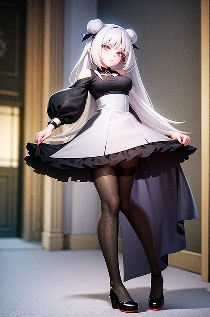 Anime-style image of a woman with white hair and black clothing, Cute 3D anime girl render, Cute anime waifu in a nice dress, From Arknights, Anime VTuber Full Body Model, April Rendering, Anime girl in a black dress, Gothic Maiden Anime Girl, Highly detailed characters, Official character art