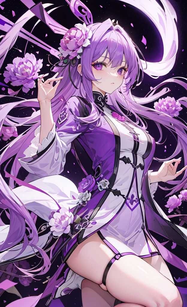 Ornamental purple peony,long light purple hair,Dark purple and white outfit,The Hehuan Sect Immortal,Crazy beauty knows how to whip a slave!