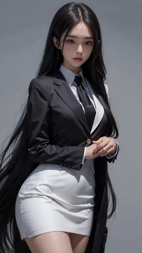 business woman, beautiful woman, Wear a suit and tie, short skirt suit, business suitwhite, กระโปรงดินสอสั้นwhite, business suitรัดรูป, All white outfit, Emphasize the curves of the body, (สาวสวยTwo meter long hair, my hair is very long., extra long hair, long black hair), business suit, (Italian style suit, two button suit), (Italian suit, white สูท, Set of two buttons), (wearing a women&#39;s suit, Business Women Suit, white), (สูทผู้หญิงwhite), (เสื้อเชิ้ตwhite), necktie, (necktieสั้นสีดำ, necktieสีดำ, necktieผอม, ถักnecktie), (military rank insignia), (Short pencil skirtwhite), (Dynamic posts), full body, (A gigantic rift), (big breasts, thin body, small waist, hips raised, small thighs, Long legs), high-heelsสีดำ, (Short pencil skirt, white), Wearing a suit for a business woman, (Wearing a white businesสูท, business suitหญิงwhite), (tight, military regalia, เสื้อwhite, กระโปรงwhite), Long legs, (black shoes), (Two gold สูท buttons, Two meter long hair, Form fitting suit, เสื้อสูทwhiteทรงธรรมดารัดรูป), (black shoes, high-heels), (stand, walk, elegant gesture, Dynamic posts), short dress, earring, garden, Modeling, full body, ภาพfull body, military rank insignia