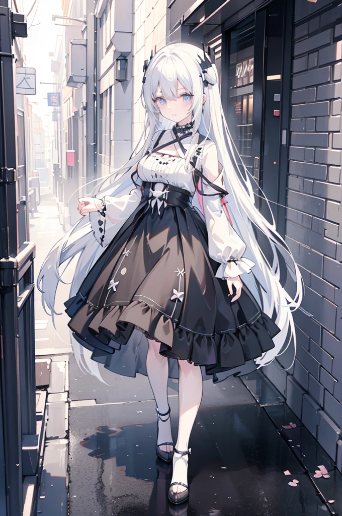 Anime-style image of a woman with white hair and black clothing, Cute 3D anime girl render, Cute anime waifu in a nice dress, From Arknights, Anime VTuber Full Body Model, April Rendering, Anime girl in a black dress, Gothic Maiden Anime Girl, Highly detailed characters, Official character art