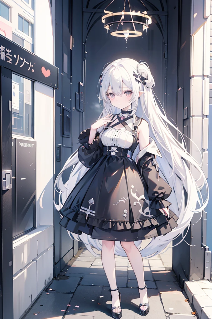 Anime-style image of a woman with white hair and black clothing, Cute 3D anime girl render, Cute anime waifu in a nice dress, From Arknights, Anime VTuber Full Body Model, April Rendering, Anime girl in a black dress, Gothic Maiden Anime Girl, Highly detailed characters, Official character art