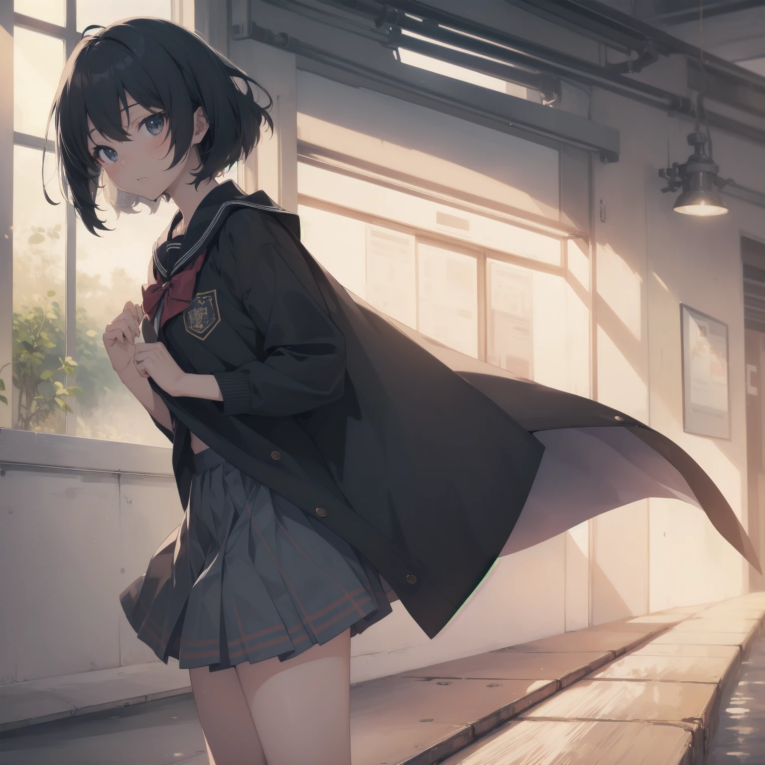 ultra-absurdres-Top quality by artist God, ultra-detailed, high resolution, anime moe artstyle, best anime 8k konachan wallpaper, pixiv contest winner, pool:2810, perfect anatomy,break, 1girl, (Please draw a girl walking sleepily to school alone. )break,(Solo,little female, 13-year-old:1.3),Full limbs, complete fingers,a junior high school student, (very short hair), short cut, flat chest, , small butt, small black eyes, beautiful detailed eyes, well-proportioned iris and pupils, expressive eyes, highres detailed hair, soft expression, salor school_uniform, sailor collar, serahuku, bow, pleated skirt,(Detailed Lighting), (Detailed background), in the School commute route. break,super detailed skin, Best cinematic lighting powered by famous artist, 8k,beauty illustration,photoshop_(medium),very aesthetic,break,((artist:tomose_shunsaku )), artist:clamp ,artist:carnelian ,artist:kantoku ,