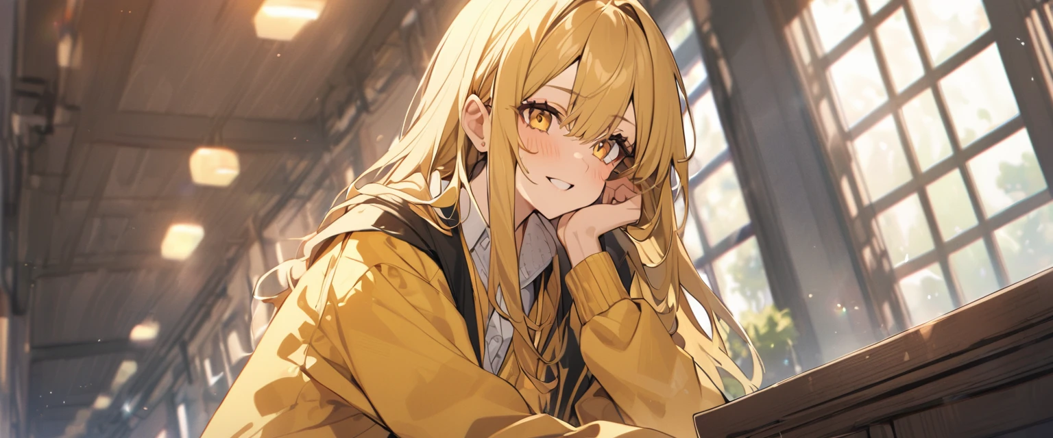 Female college student wearing yellow clothes