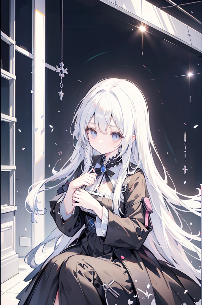 Anime-style image of a woman with white hair and black clothing, Cute 3D anime girl render, Cute anime waifu in a nice dress, From Arknights, Anime VTuber Full Body Model, April Rendering, Anime girl in a black dress, Gothic Maiden Anime Girl, Highly detailed characters, Official character art,exorcist