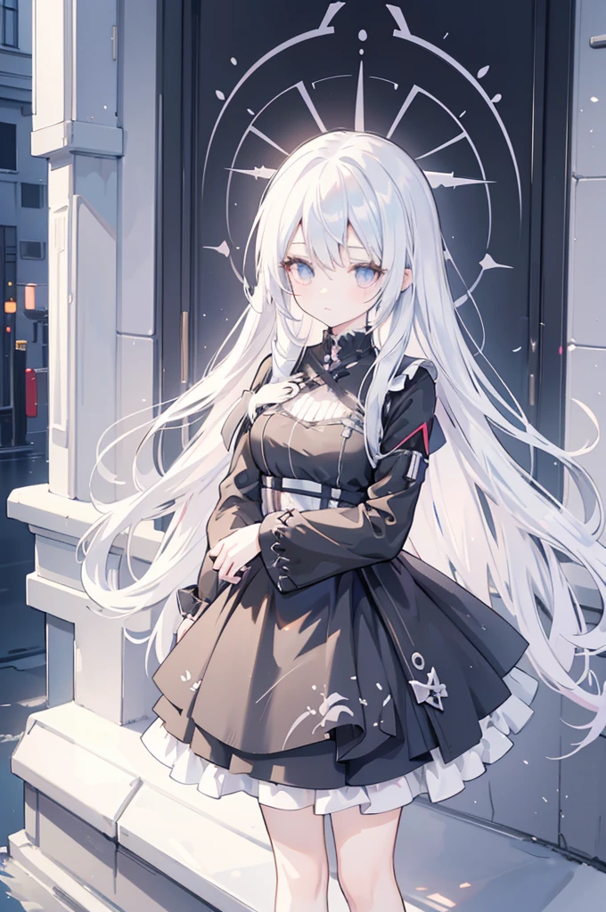 Anime-style image of a woman with white hair and black clothing, Cute 3D anime girl render, Cute anime waifu in a nice dress, From Arknights, Anime VTuber Full Body Model, April Rendering, Anime girl in a black dress, Gothic Maiden Anime Girl, Highly detailed characters, Official character art,exorcist