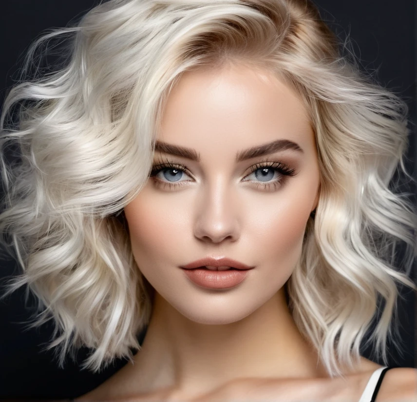 cheveux blond, femme blanche, très mignonne, très jeune, pas majeur, haute qualité, photoréaliste, mâchoire forte humaine réaliste , grosse pommette,yeux noir, Photographie hyperdétaillée, Lumière douce, ultra haute résolution , de face