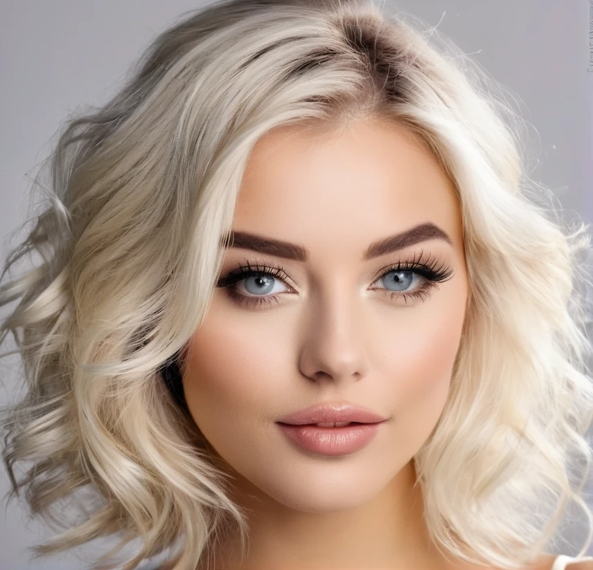 heveux blond, femme blanche, très mignonne, très jeune, pas majeur, haute qualité, petit sourcil, photoréaliste, mâchoire forte humaine réaliste , grosse pommette,yeux noir, Photographie hyperdétaillée, Lumière douce, ultra haute résolution , de face