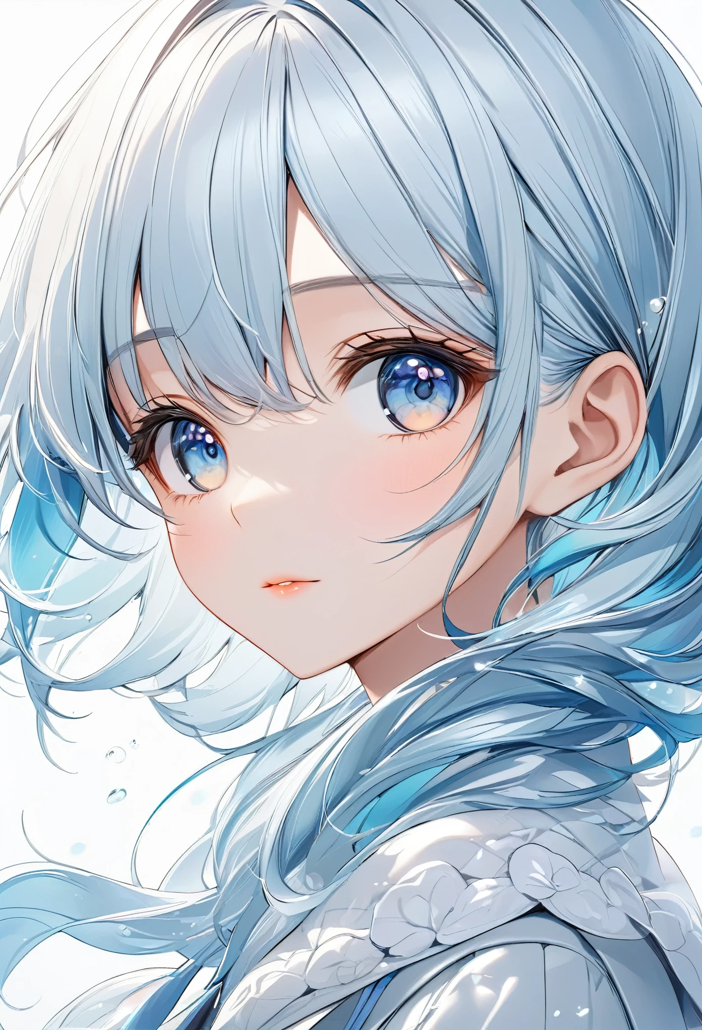 Cute light blue haired girl(Close)Beautiful and extremely fine texture,detailed, bright, High-quality animation style presentation