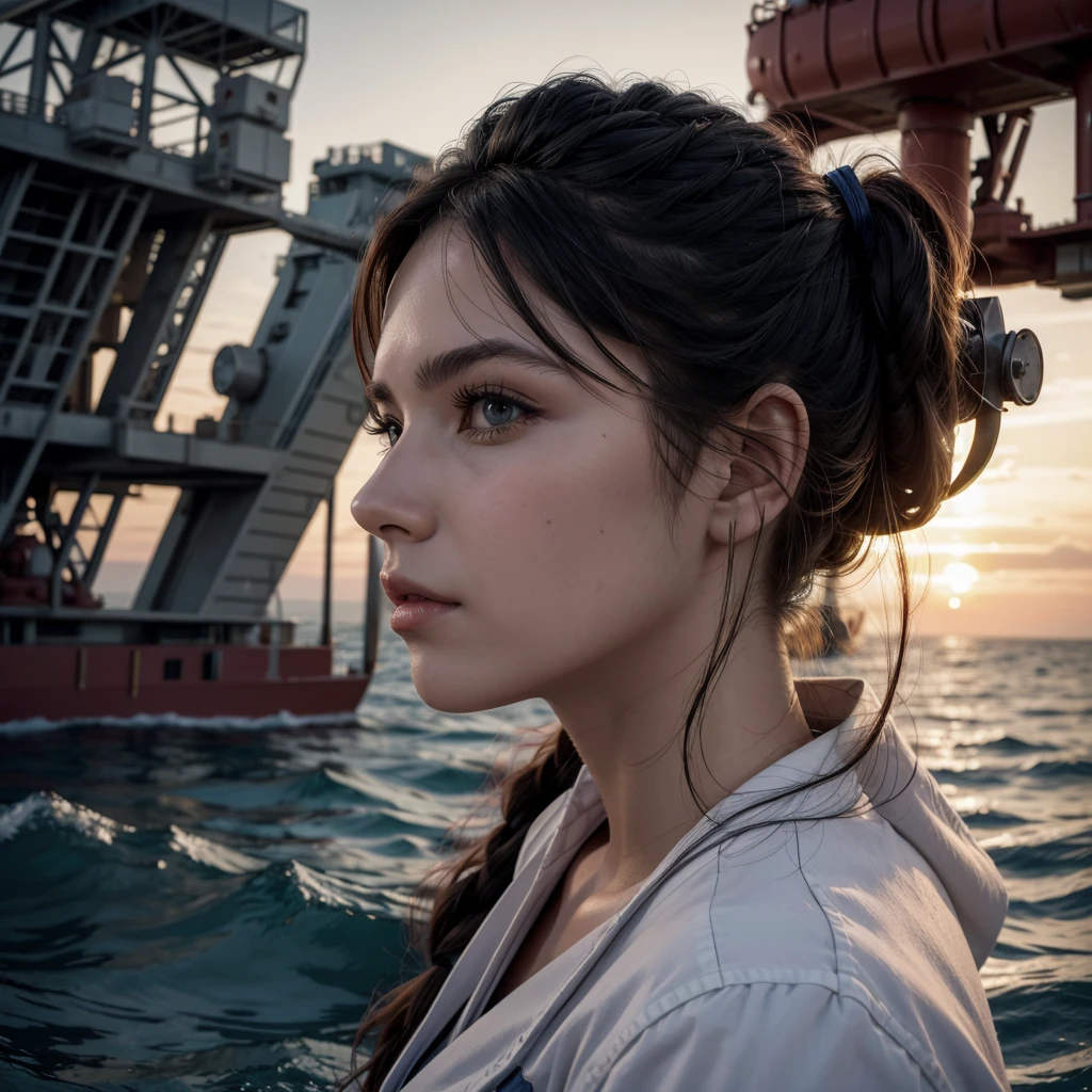 Woman working on oil rig
