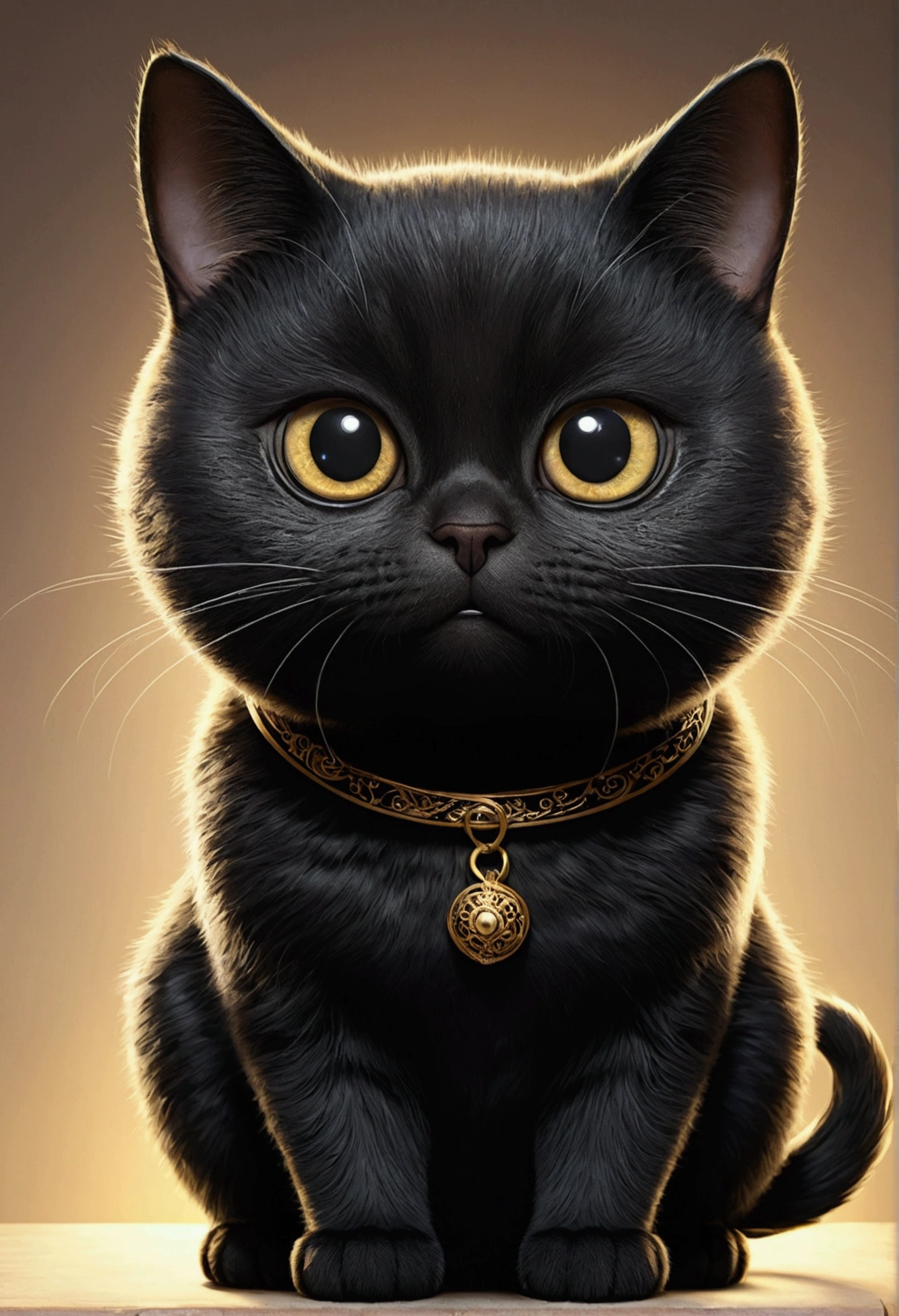 Black cat　Big eyes　cute　character　A fat cat、Big belly
