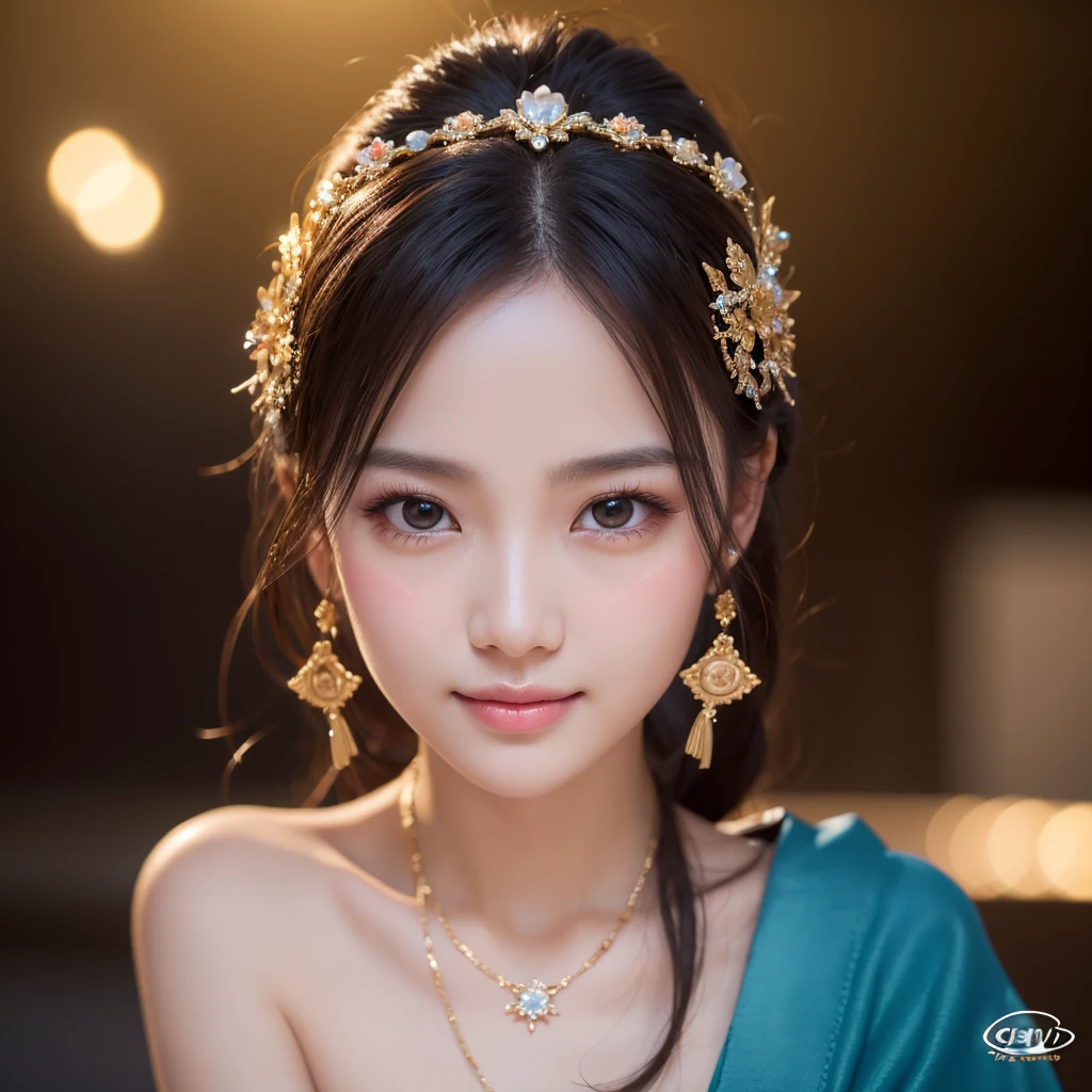 best quality, masterpiece, highres, 1girl,blush,(seductive smile:0.8),star-shaped pupils,china hanfu,hair ornament,necklace, jewelry,Beautiful face,upon_body, tyndall effect,photorealistic, dark studio, rim lighting, two tone lighting,(high detailed skin:1.2), 8k uhd, dslr, soft lighting, high quality, volumetric lighting, candid, Photograph, high resolution, 4k, 8k, Bokeh