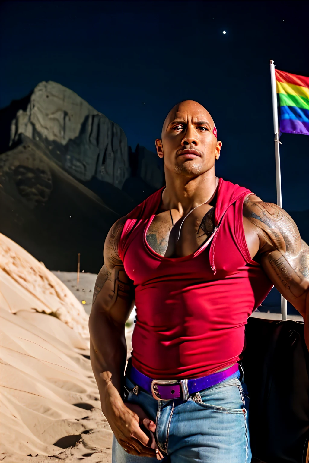 Dwayne Johnson finally goes to the moon and places LGBTQ flag he is standing nearby