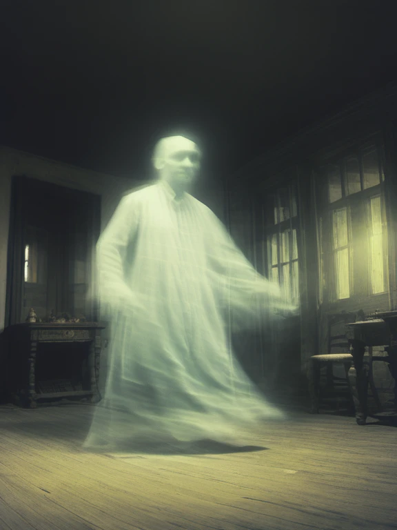 a man ghost is dancing, in the old building