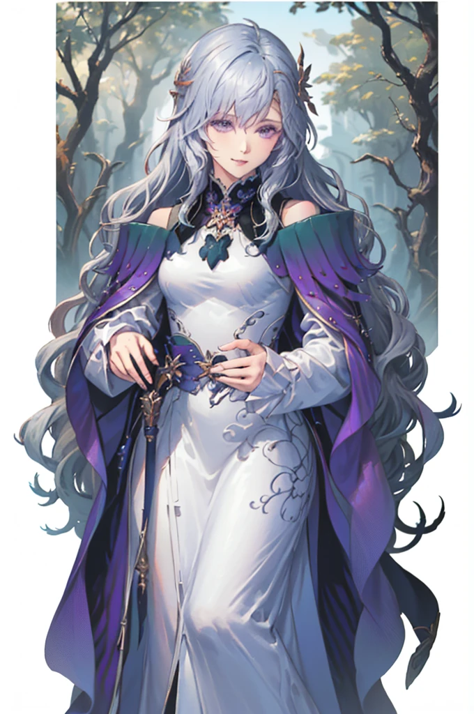 (最high quality, High resolution:1.2), Super detailed, Mysterious, Ethereal atmosphere, Beautiful attention to detail, Detailed lips, masterpiece, Shrinkage rate(8K, 最high quality, masterpiece: 1.2), purplish-silver hair,Wavy Hair,Fleeting,Long walking stick,White robe,beautiful girl,Moonlit Night,sexy,Glamour,Purple eyes,sacred,Dynamic pose,One Girl,Flower Field,Lakeside(the best品質を最高に8K, CG, Beautiful and exquisite upper body, Complex facial features, Almond Eyes, Exquisite eye makeup, Long eyelashes fluttering, Blinking big eyes, (masterpiece, 最high quality, the best, Official Art, Beautiful and beautiful, Long-term exposure: 1., Smooth movement, Attractive patterns, 1 Girl, (Long sleeve dress: 1.3), (((White clothes) )), Delicate face,Lavender colored hair, Gradient Hair,Long Hair, Bare shoulders, ,Detailed Background, Delicate face,, Dynamic pose, Suspended particles, Ethereal atmosphere,gem,One Girl,goddess，Delicate and beautiful face,Flowing，Perfect balance, masterpiece, Textured skin, Very detailed, High detail, high quality, High resolution,Smile